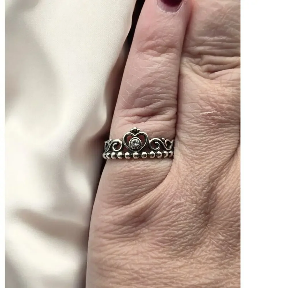 Pandora Princess Tiara Crown Ring Sterling Silver Size 7.5 CZ – Romantic Gift